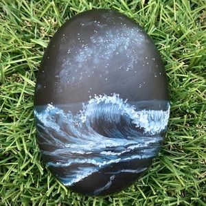 Night Waves Hand Painted River Rock 3”